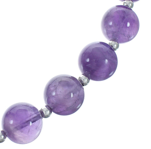 Sterling Silver And Amethyst Navajo Bead Necklace AX123518